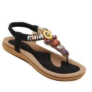 NEW SIKETU Boho Balck & Tan sandals with Beads women’s size 5.5 NWOT